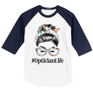 Optician Life Messy Hair Bun Healthcare Worker Funny Gift Baseball Sleeve Shirt