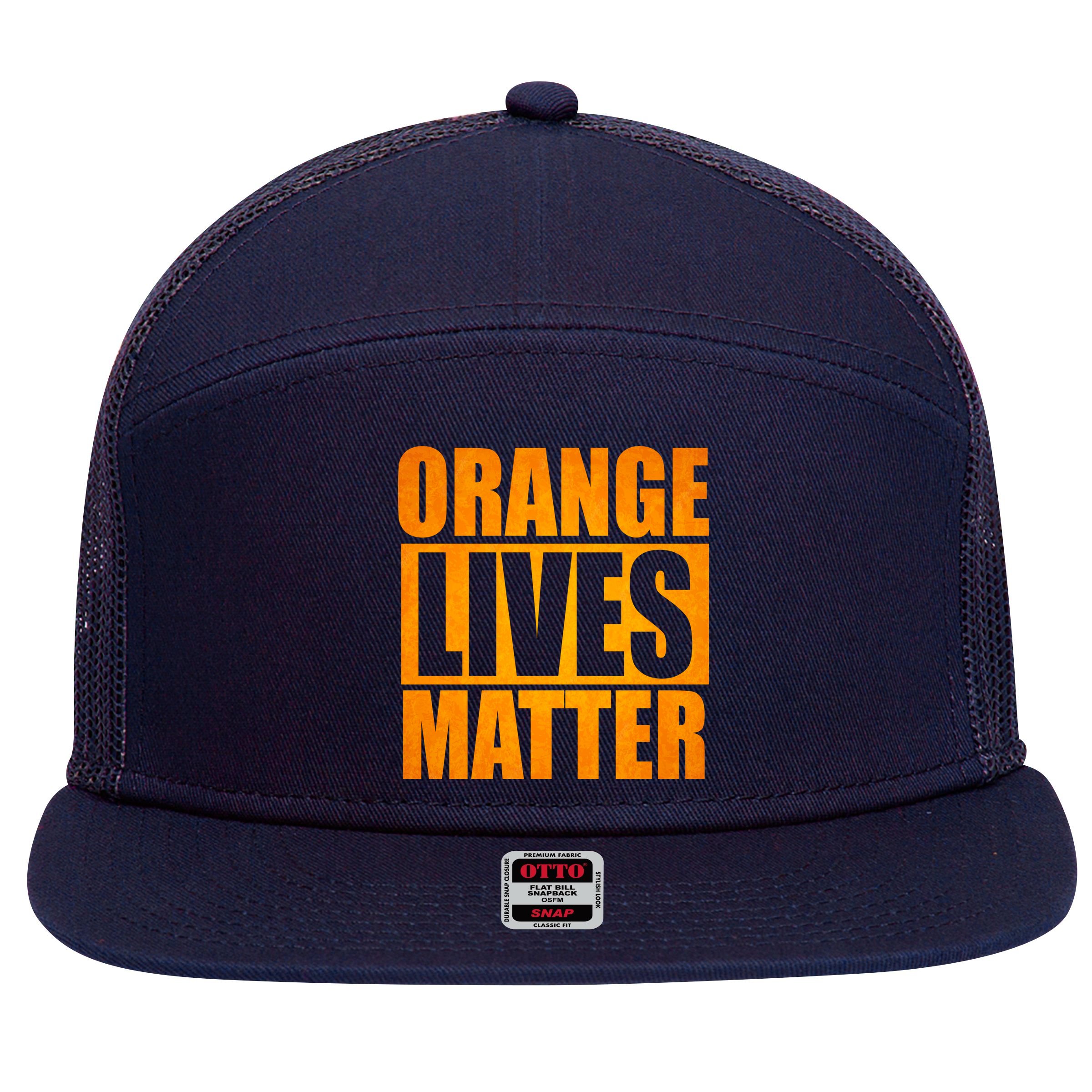 Orange Lives Matter Funny Donald Trump 7 Panel Mesh Trucker Snapback Hat
