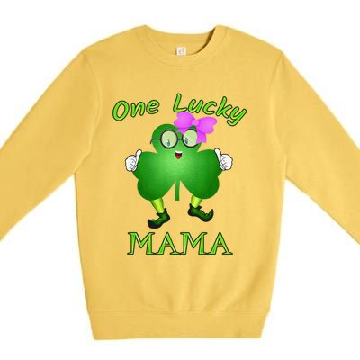 One Lucky Mama Pink Bow Shamrock St Patrick's Day Irish Mom Premium Crewneck Sweatshirt