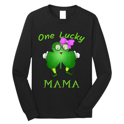 One Lucky Mama Pink Bow Shamrock St Patrick's Day Irish Mom Long Sleeve Shirt