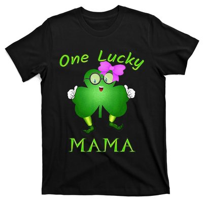 One Lucky Mama Pink Bow Shamrock St Patrick's Day Irish Mom T-Shirt