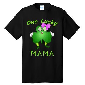 One Lucky Mama Pink Bow Shamrock St Patrick's Day Irish Mom Tall T-Shirt