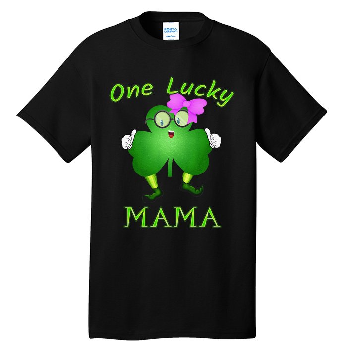 One Lucky Mama Pink Bow Shamrock St Patrick's Day Irish Mom Tall T-Shirt