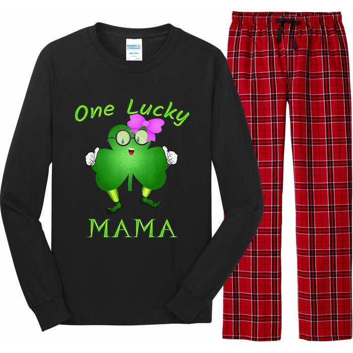 One Lucky Mama Pink Bow Shamrock St Patrick's Day Irish Mom Long Sleeve Pajama Set