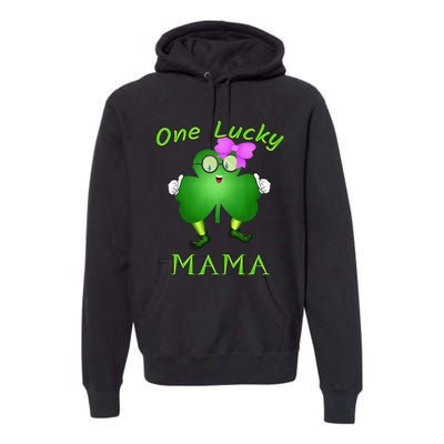 One Lucky Mama Pink Bow Shamrock St Patrick's Day Irish Mom Premium Hoodie