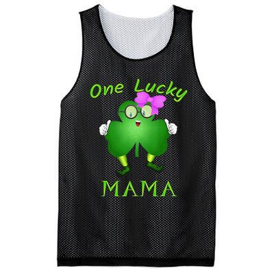 One Lucky Mama Pink Bow Shamrock St Patrick's Day Irish Mom Mesh Reversible Basketball Jersey Tank