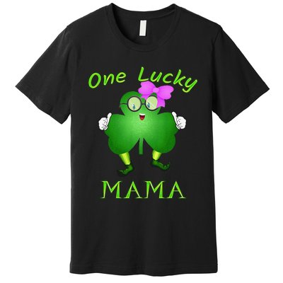 One Lucky Mama Pink Bow Shamrock St Patrick's Day Irish Mom Premium T-Shirt