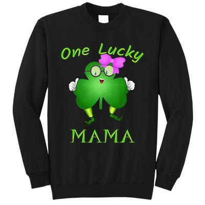 One Lucky Mama Pink Bow Shamrock St Patrick's Day Irish Mom Tall Sweatshirt