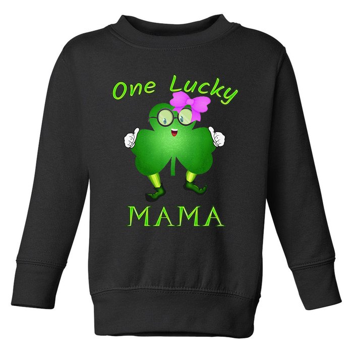 One Lucky Mama Pink Bow Shamrock St Patrick's Day Irish Mom Toddler Sweatshirt