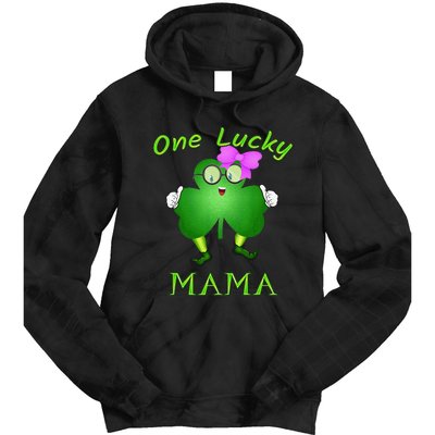 One Lucky Mama Pink Bow Shamrock St Patrick's Day Irish Mom Tie Dye Hoodie