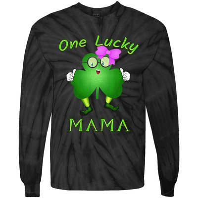 One Lucky Mama Pink Bow Shamrock St Patrick's Day Irish Mom Tie-Dye Long Sleeve Shirt