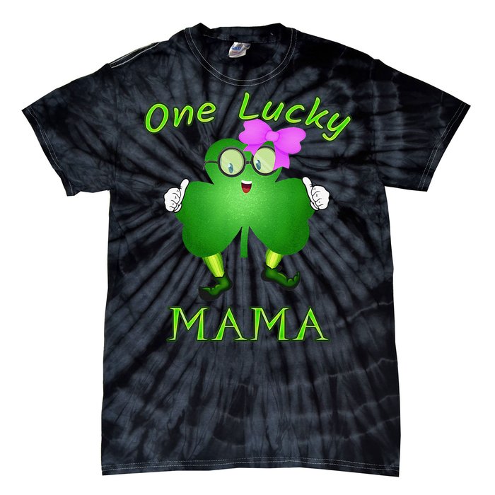 One Lucky Mama Pink Bow Shamrock St Patrick's Day Irish Mom Tie-Dye T-Shirt