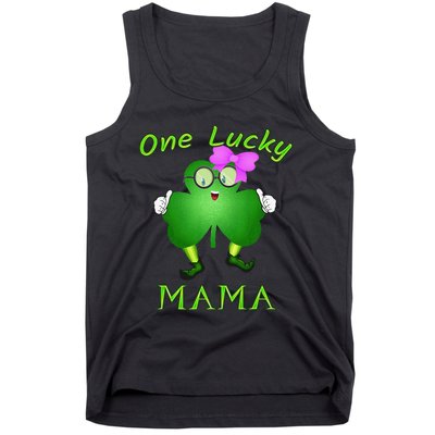 One Lucky Mama Pink Bow Shamrock St Patrick's Day Irish Mom Tank Top