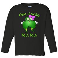 One Lucky Mama Pink Bow Shamrock St Patrick's Day Irish Mom Toddler Long Sleeve Shirt