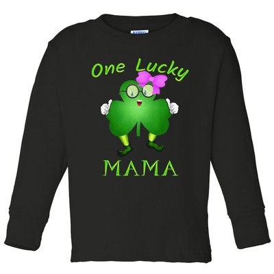 One Lucky Mama Pink Bow Shamrock St Patrick's Day Irish Mom Toddler Long Sleeve Shirt