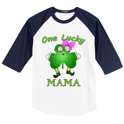 One Lucky Mama Pink Bow Shamrock St Patrick's Day Irish Mom Baseball Sleeve Shirt