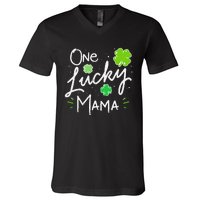 One Lucky Mama St Patricks Day WoMom Mother Shamrock V-Neck T-Shirt