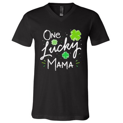 One Lucky Mama St Patricks Day WoMom Mother Shamrock V-Neck T-Shirt