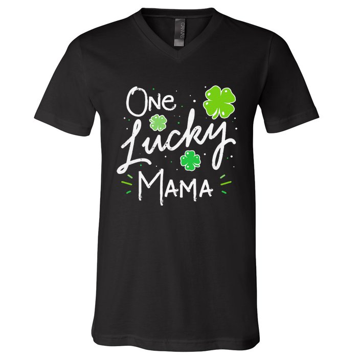 One Lucky Mama St Patricks Day WoMom Mother Shamrock V-Neck T-Shirt