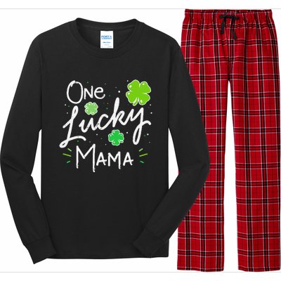 One Lucky Mama St Patricks Day WoMom Mother Shamrock Long Sleeve Pajama Set