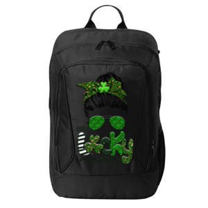 One Lucky Mama Cute Messy Bun Saint Patrick's Day Irish City Backpack