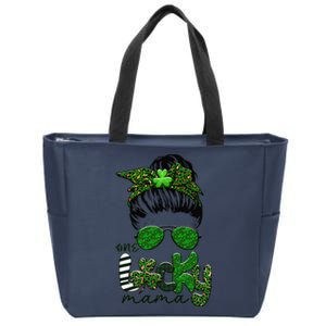 One Lucky Mama Cute Messy Bun Saint Patrick's Day Irish Zip Tote Bag