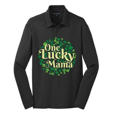 One Lucky Mama St Patricks Day Silk Touch Performance Long Sleeve Polo