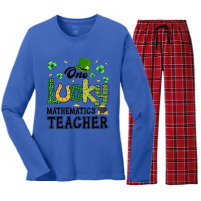 One Lucky Mathematics Teacher St Patricks Day Gift Women's Long Sleeve Flannel Pajama Set 