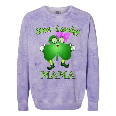 One Lucky Mama Pink Bow Shamrock St Patrick's Day Irish Mom Colorblast Crewneck Sweatshirt