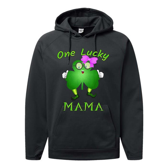 One Lucky Mama Pink Bow Shamrock St Patrick's Day Irish Mom Performance Fleece Hoodie