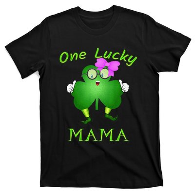 One Lucky Mama Pink Bow Shamrock St Patrick's Day Irish Mom T-Shirt