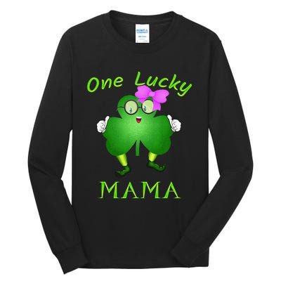 One Lucky Mama Pink Bow Shamrock St Patrick's Day Irish Mom Tall Long Sleeve T-Shirt