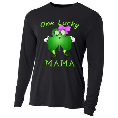 One Lucky Mama Pink Bow Shamrock St Patrick's Day Irish Mom Cooling Performance Long Sleeve Crew