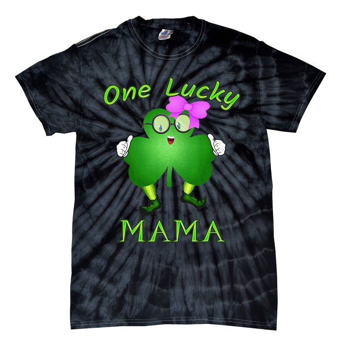 One Lucky Mama Pink Bow Shamrock St Patrick's Day Irish Mom Tie-Dye T-Shirt