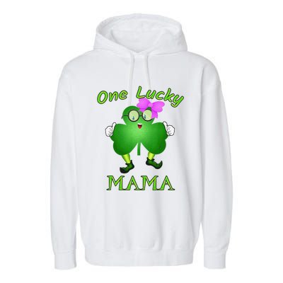 One Lucky Mama Pink Bow Shamrock St Patrick's Day Irish Mom Garment-Dyed Fleece Hoodie