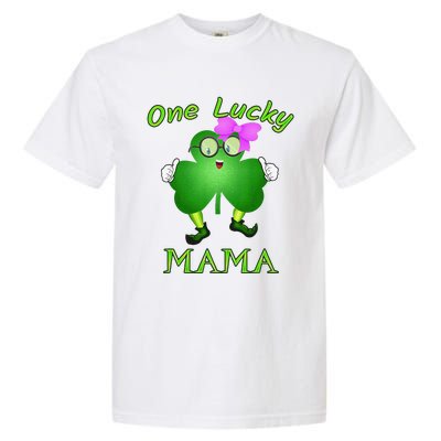 One Lucky Mama Pink Bow Shamrock St Patrick's Day Irish Mom Garment-Dyed Heavyweight T-Shirt