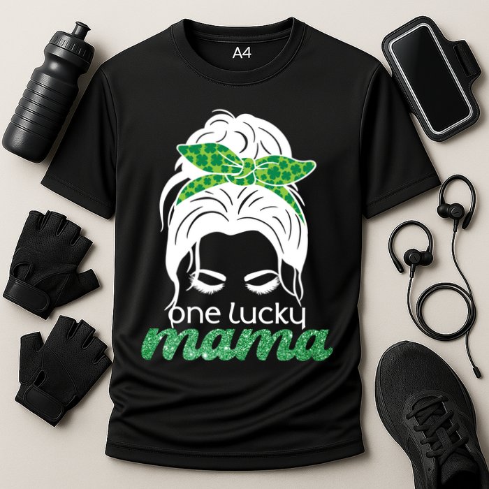 One Lucky Mama St Patricks Day Cooling Performance Crew T-Shirt