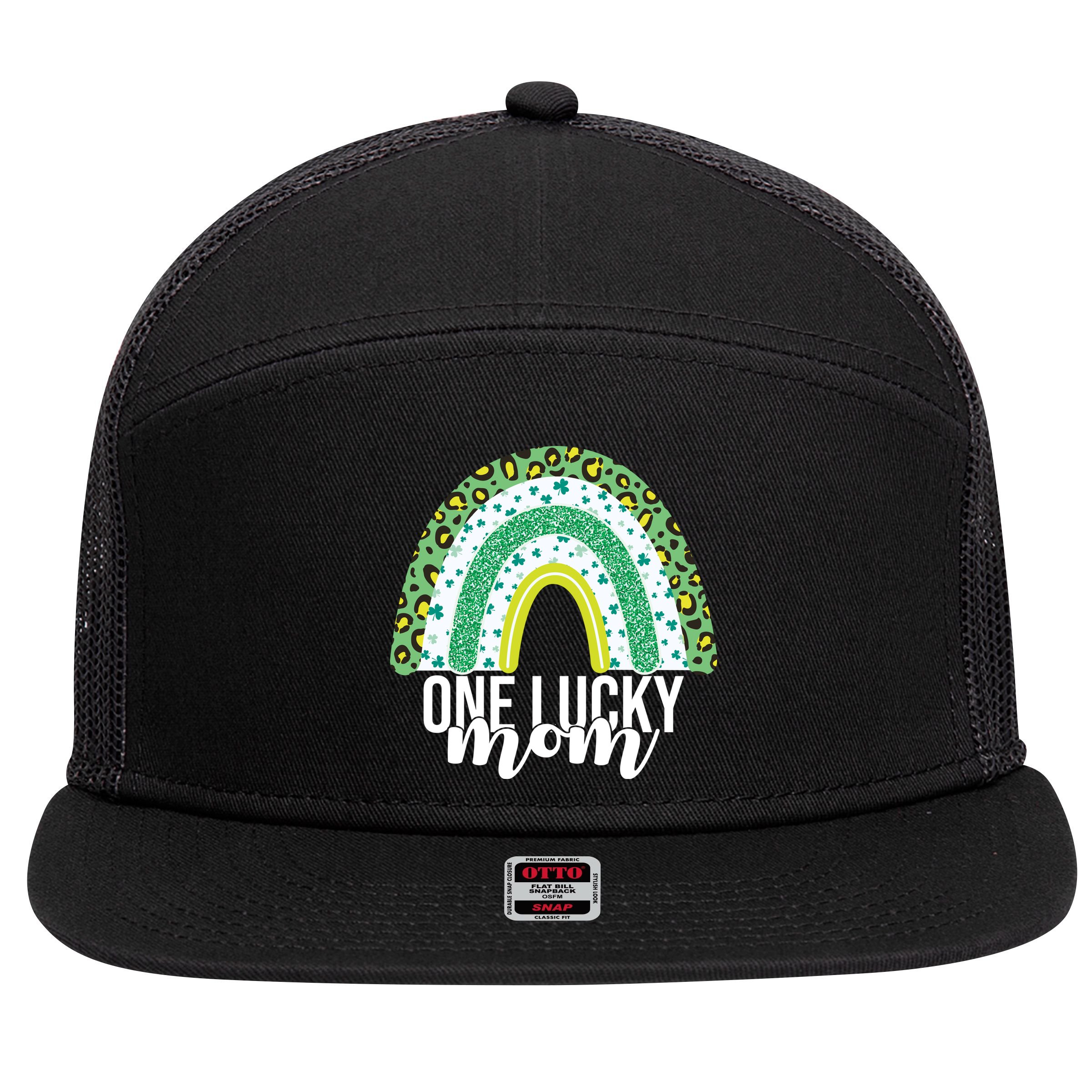 One Lucky Mom Rainbow St Patrick's Day 7 Panel Mesh Trucker Snapback Hat