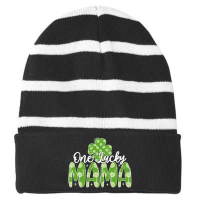 One Lucky Mom Clover St Patrick's Day Mommy Costume Mother 'S Day Striped Beanie with Solid Band