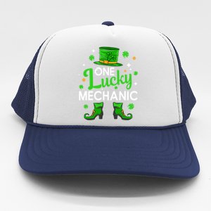 One Lucky Mechanic St Patrick's Day Leprechaun Mechanic Gift Trucker Hat