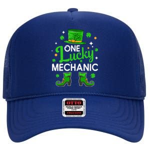 One Lucky Mechanic St Patrick's Day Leprechaun Mechanic Gift High Crown Mesh Back Trucker Hat