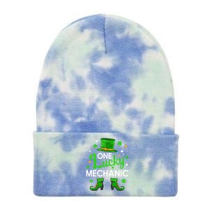 One Lucky Mechanic St Patrick's Day Leprechaun Mechanic Gift Tie Dye 12in Knit Beanie