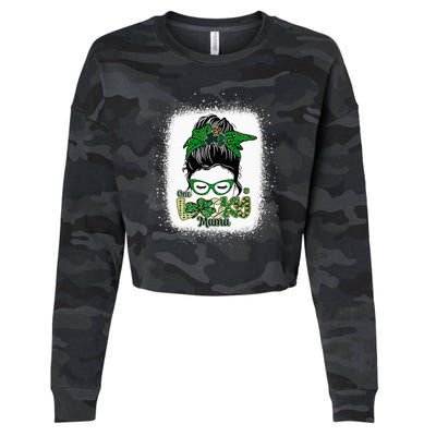 One Lucky Mama Messy Bun Leopard St Patrick's Day Cropped Pullover Crew