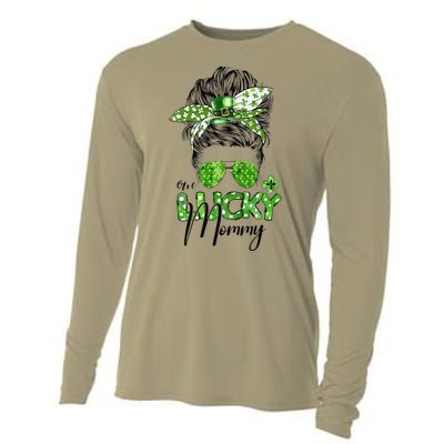 One Lucky Mommy Messy Bun St Patricks Day Shamrock Funny Cooling Performance Long Sleeve Crew