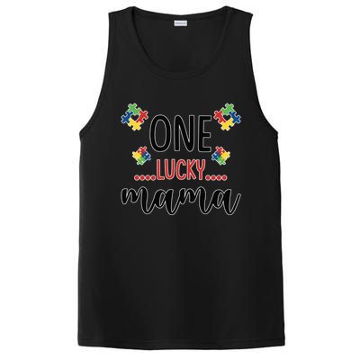 One Lucky Mama Awareness Autistic Autism Mother Mom Funny Gift PosiCharge Competitor Tank