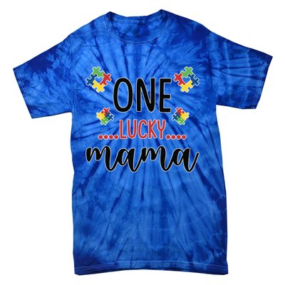 One Lucky Mama Awareness Autistic Autism Mother Mom Funny Gift Tie-Dye T-Shirt