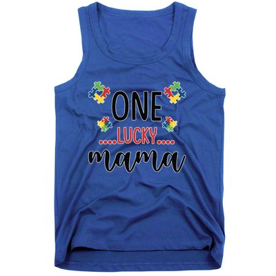 One Lucky Mama Awareness Autistic Autism Mother Mom Funny Gift Tank Top