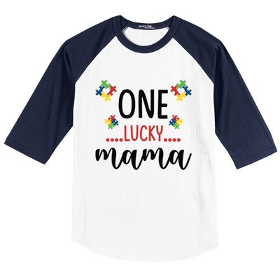 One Lucky Mama Awareness Autistic Autism Mother Mom Funny Gift Baseball Sleeve Shirt