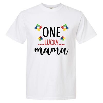 One Lucky Mama Awareness Autistic Autism Mother Mom Funny Gift Garment-Dyed Heavyweight T-Shirt