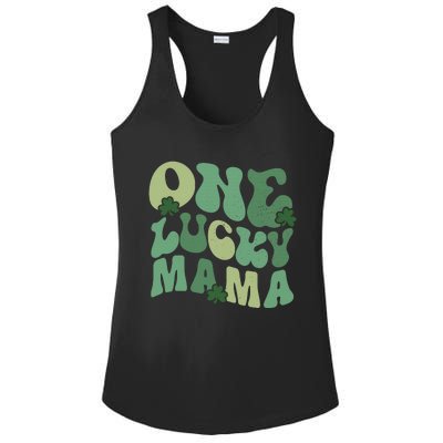 One Lucky Mama St Patricks Day Mom Mother Groovy Ladies PosiCharge Competitor Racerback Tank